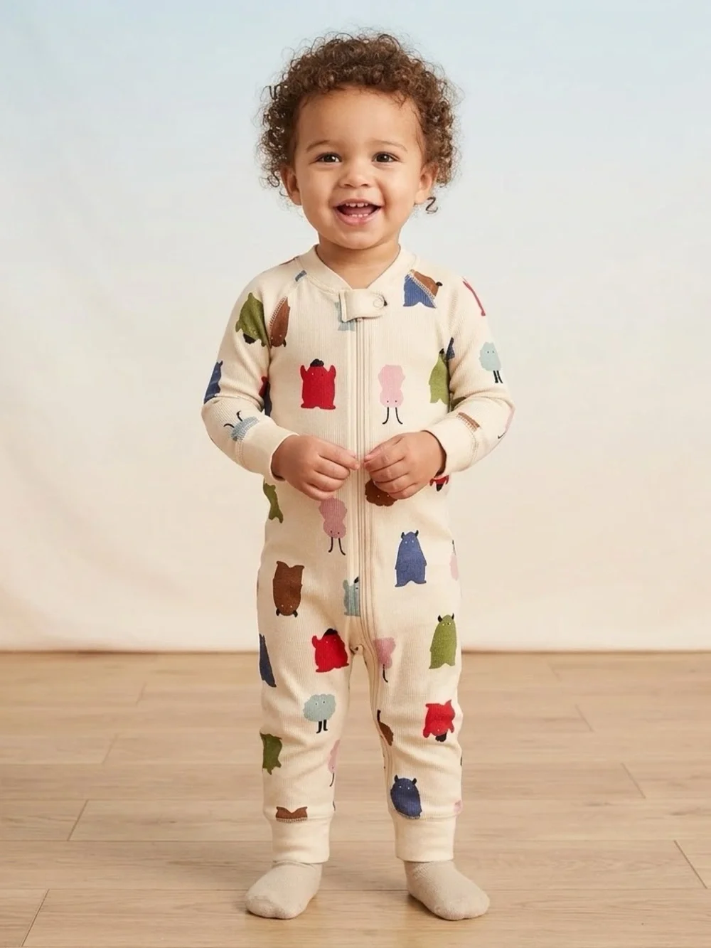 🎉 (18-24m) Hanna Andersson Cream One-Piece with Multicolor Monster Print